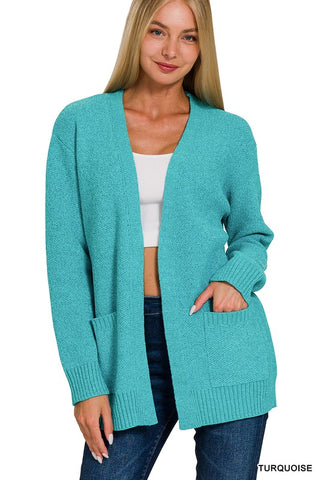 Open Front Cardigan- Turquoise