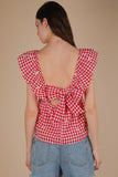 Flower Embroidered Checkered Top