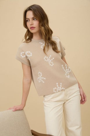 Khaki Short Sleeve Bow Sweater