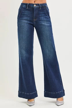 High Rise Wide Leg Flare Jean/Wide Hem