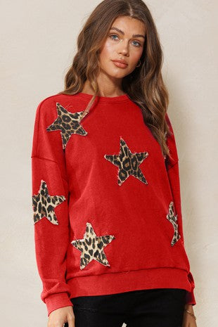 Curvy Leopard Star Patch Top