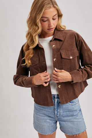 Mocha Cropped Corduroy Shacket