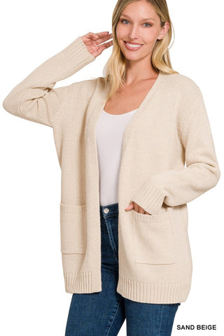 Sand Beige Open Front Cardigan