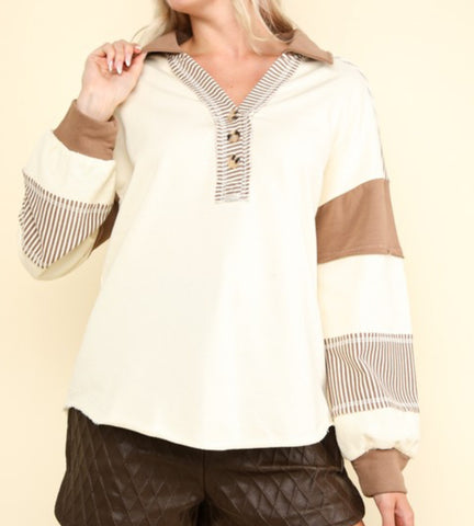 Ivory/Mocha Colorblock Top