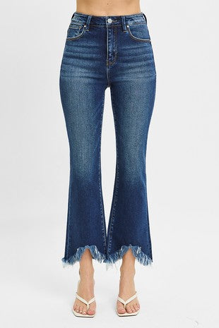 High Rise Crop Fray Hem Jeans