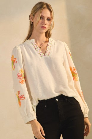 Textured Embroidery Sleeve Top