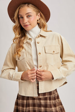 Ecru Cropped Corduroy Shacket