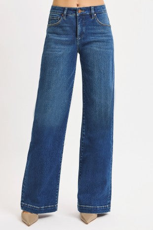 Mid Rise Wide Leg Iron Press Line Jeans