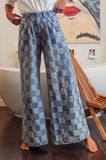 Two Tone Checkered Wide Leg Jean