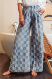 Two Tone Checkered Wide Leg Jean