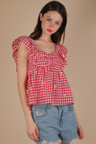 Flower Embroidered Checkered Top