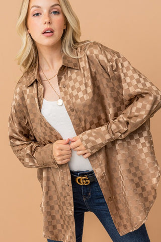Taupe Checker Button Up