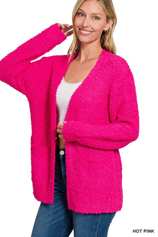 Popcorn Cardigan-Hot Pink