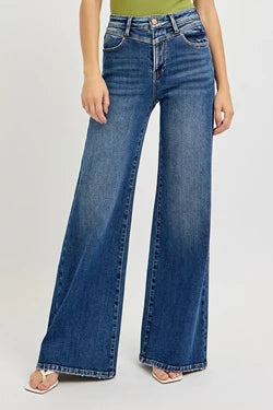 High Rise Wide Front Yoke Detailed Jeans