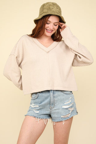 Comfy V-Neck Sweater-Ecru