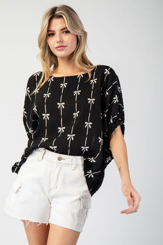 Curvy Bow Print Top