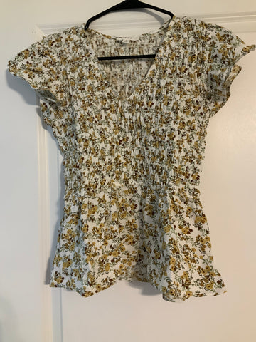 Floral Smocked V-Neck Ruffle Sleeve Top