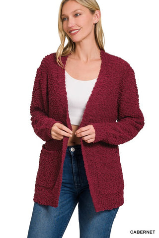 Popcorn Cardigan- Wine