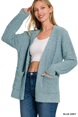 Popcorn Cardigan-Blue Grey