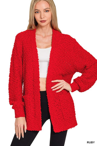 Popcorn Cardigan-Ruby