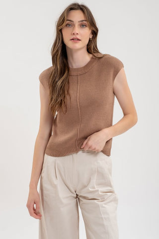 Sleeveless Sweater Top- Tan
