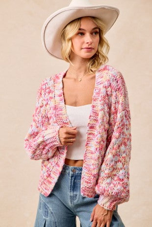 Multi Colored Balloon Sleeve Cardigan
