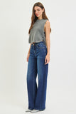 High Rise Wide Leg Jean with Crease Line