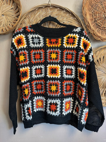 Black Granny Square Sweater
