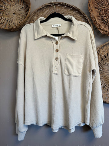 Cream Waffle Henley Top