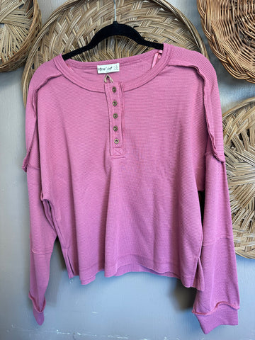 Pink Waffle Button Top