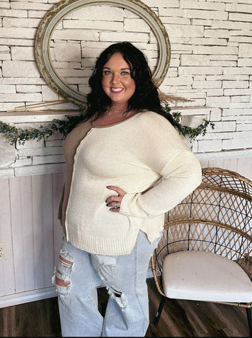 Tan and Ivory Split Sweater