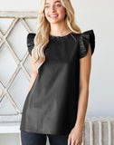 Faux Leather Ruffle Sleeve Top